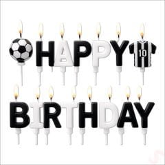 Siyah Beyaz Happy Birthday 15 Parça Doğum Günü Mum Seti