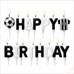 Siyah Beyaz Happy Birthday 15 Parça Doğum Günü Mum Seti
