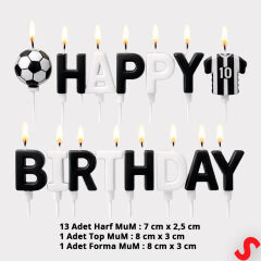 Siyah Beyaz Happy Birthday 15 Parça Doğum Günü Mum Seti