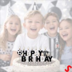 Siyah Beyaz Happy Birthday 15 Parça Doğum Günü Mum Seti