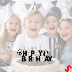 Siyah Beyaz Happy Birthday 15 Parça Doğum Günü Mum Seti