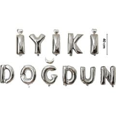 İyiki Doğdun Folyo Balon Seti, 40 cm - Gümüş