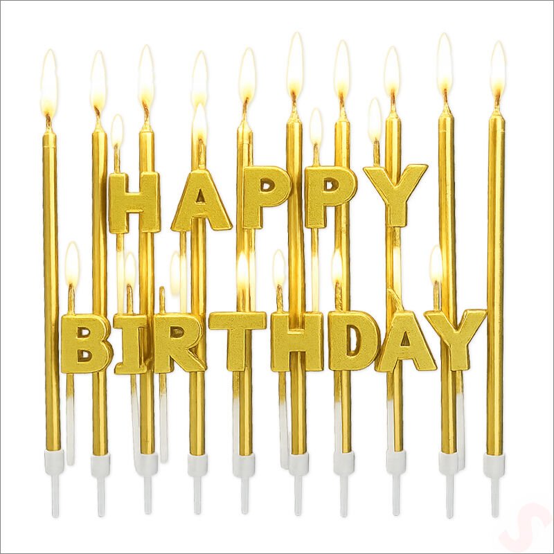 Altın Happy Birthday Harf Mum Seti – 23 Parça