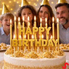 Altın Happy Birthday Harf Mum Seti – 23 Parça