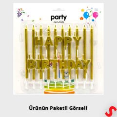 Altın Happy Birthday Harf Mum Seti – 23 Parça