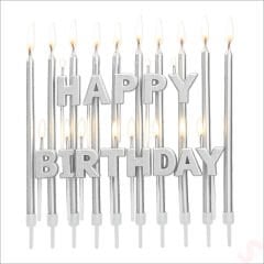 Gümüş Happy Birthday Harf Mum Seti – 23 Parça