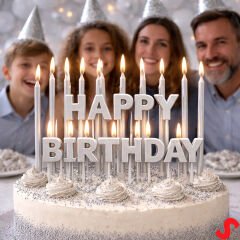Gümüş Happy Birthday Harf Mum Seti – 23 Parça
