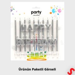 Gümüş Happy Birthday Harf Mum Seti – 23 Parça