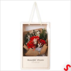 Premium Kutu İçinde 3 Güllü Yapay Çiçek Buketi - Kraft