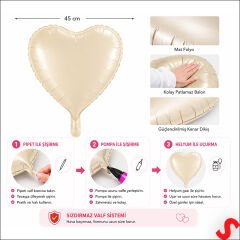 Kalp Folyo Balon, 45cm - Krem