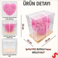 Şeffaf PVC Kutulu Pembe Yapay Güllü Kalp – 25 cm