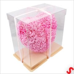 Şeffaf PVC Kutulu Pembe Yapay Güllü Kalp – 25 cm
