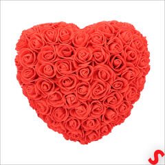 Şeffaf PVC Kutulu Kırmızı Yapay Güllü Kalp – 25 cm