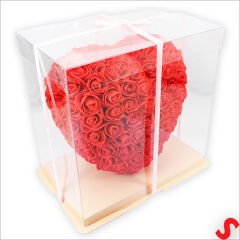 Şeffaf PVC Kutulu Kırmızı Yapay Güllü Kalp – 25 cm