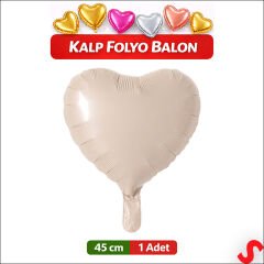 Kalp Folyo Balon, 45cm - Bej