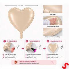 Kalp Folyo Balon, 45cm - Bej