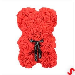 Şeffaf PVC Kutulu Kırmızı Yapay Güllü Teddy – 28 cm