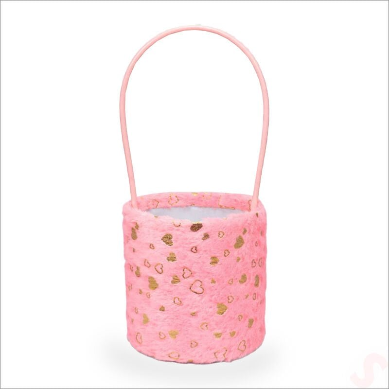 Hortum Saplı Kalpli Pembe Pelüş Kutu Büyük Boy - 16 cm
