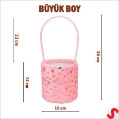 Hortum Saplı Kalpli Pembe Pelüş Kutu Büyük Boy - 16 cm