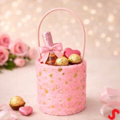 Hortum Saplı Kalpli Pembe Pelüş Kutu Büyük Boy - 16 cm