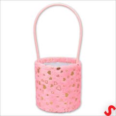 Hortum Saplı Kalpli Pembe Pelüş Kutu Orta Boy - 14 cm