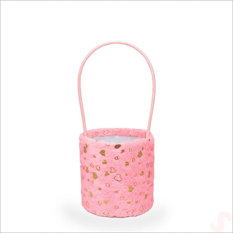 Hortum Saplı Kalpli Pembe Pelüş Kutu Küçük Boy - 12 cm