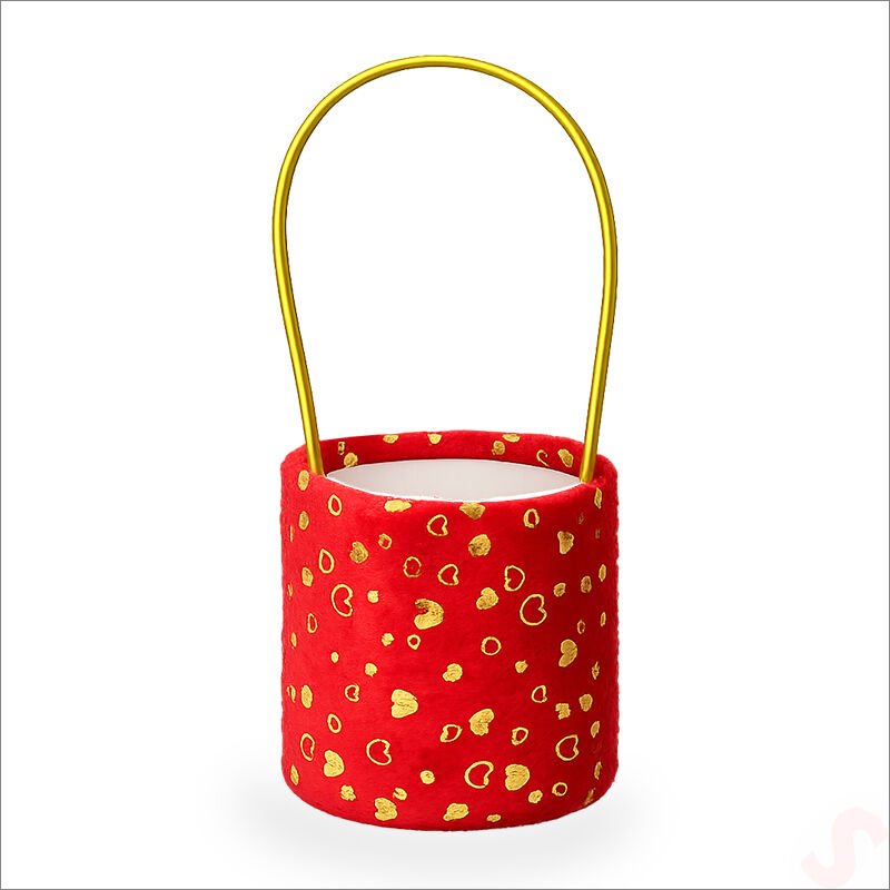 Hortum Saplı Kalpli Kırmızı Pelüş Kutu Büyük Boy - 16 cm
