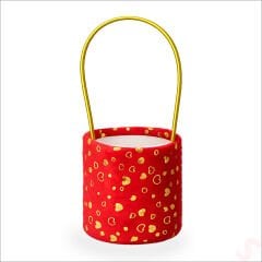 Hortum Saplı Kalpli Kırmızı Pelüş Kutu Büyük Boy - 16 cm