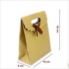 El Geçmeli Karton Çanta 26 x 19 x 9 cm, Mat Altın - 12 Adet