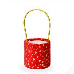 Hortum Saplı Kalpli Kırmızı Pelüş Kutu Orta Boy - 14 cm