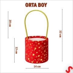 Hortum Saplı Kalpli Kırmızı Pelüş Kutu Orta Boy - 14 cm