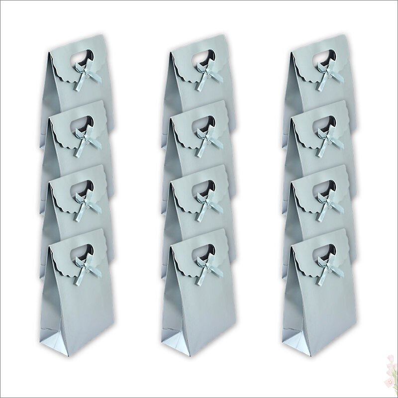 El Geçmeli Karton Çanta 26 x 19 x 9 cm, Mat Gümüş - 12 Adet