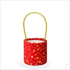 Hortum Saplı Kalpli Kırmızı Pelüş Kutu Küçük Boy - 12 cm