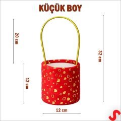 Hortum Saplı Kalpli Kırmızı Pelüş Kutu Küçük Boy - 12 cm