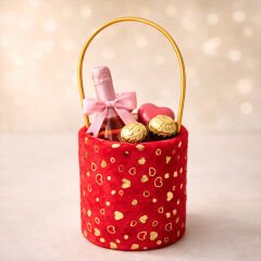 Hortum Saplı Kalpli Kırmızı Pelüş Kutu Küçük Boy - 12 cm