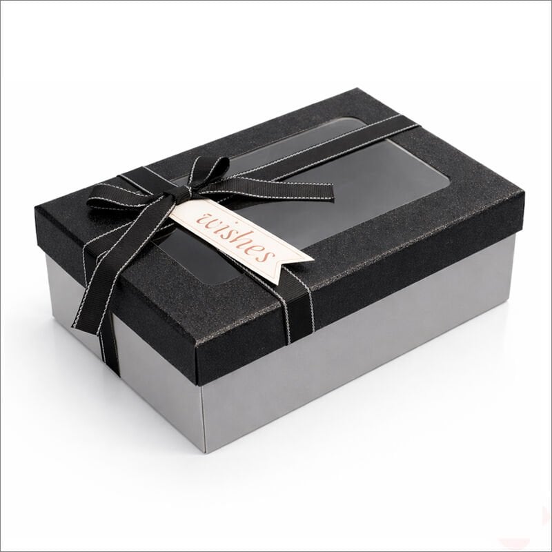 Pencereli ve Fiyonklu Dikdörtgen Hediye Kutusu 23 cm – Siyah