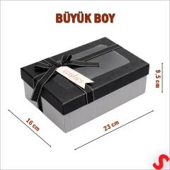 Pencereli ve Fiyonklu Dikdörtgen Hediye Kutusu 23 cm – Siyah