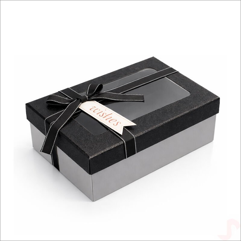 Pencereli ve Fiyonklu Dikdörtgen Hediye Kutusu 20,5 cm – Siyah