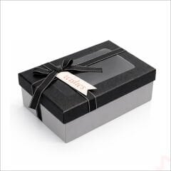 Pencereli ve Fiyonklu Dikdörtgen Hediye Kutusu 20,5 cm – Siyah