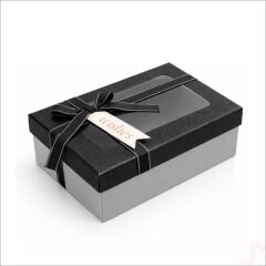 Pencereli ve Fiyonklu Dikdörtgen Hediye Kutusu 20,5 cm – Siyah