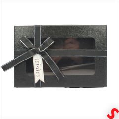 Pencereli ve Fiyonklu Dikdörtgen Hediye Kutusu 20,5 cm – Siyah