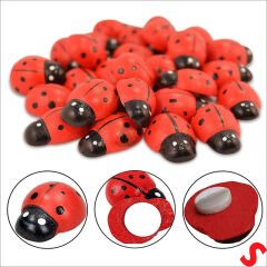 Uğur Böceği Ahşap Sticker, 1,5cm x 1,2cm  x 15 Adet - Kırmızı