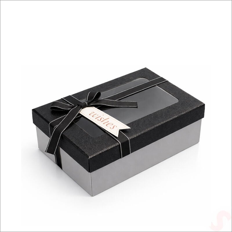 Pencereli ve Fiyonklu Dikdörtgen Hediye Kutusu 18,5 cm – Siyah