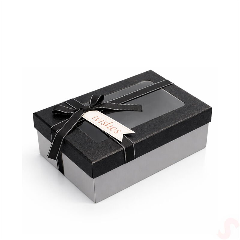 Pencereli ve Fiyonklu Dikdörtgen Hediye Kutusu 18,5 cm – Siyah