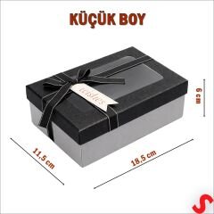 Pencereli ve Fiyonklu Dikdörtgen Hediye Kutusu 18,5 cm – Siyah