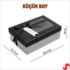 Pencereli ve Fiyonklu Dikdörtgen Hediye Kutusu 18,5 cm – Siyah