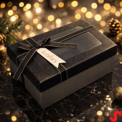 Pencereli ve Fiyonklu Dikdörtgen Hediye Kutusu 18,5 cm – Siyah