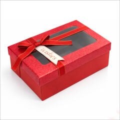 Pencereli ve Fiyonklu Dikdörtgen Hediye Kutusu 23 cm – Kırmızı