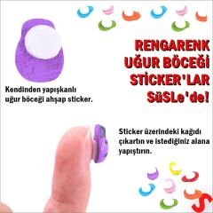 Uğur Böceği Ahşap Sticker, 1,9cm x 1,4cm  x 12 Adet - Kırmızı