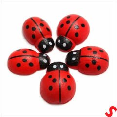 Uğur Böceği Ahşap Sticker, 1,9cm x 1,4cm  x 12 Adet - Kırmızı